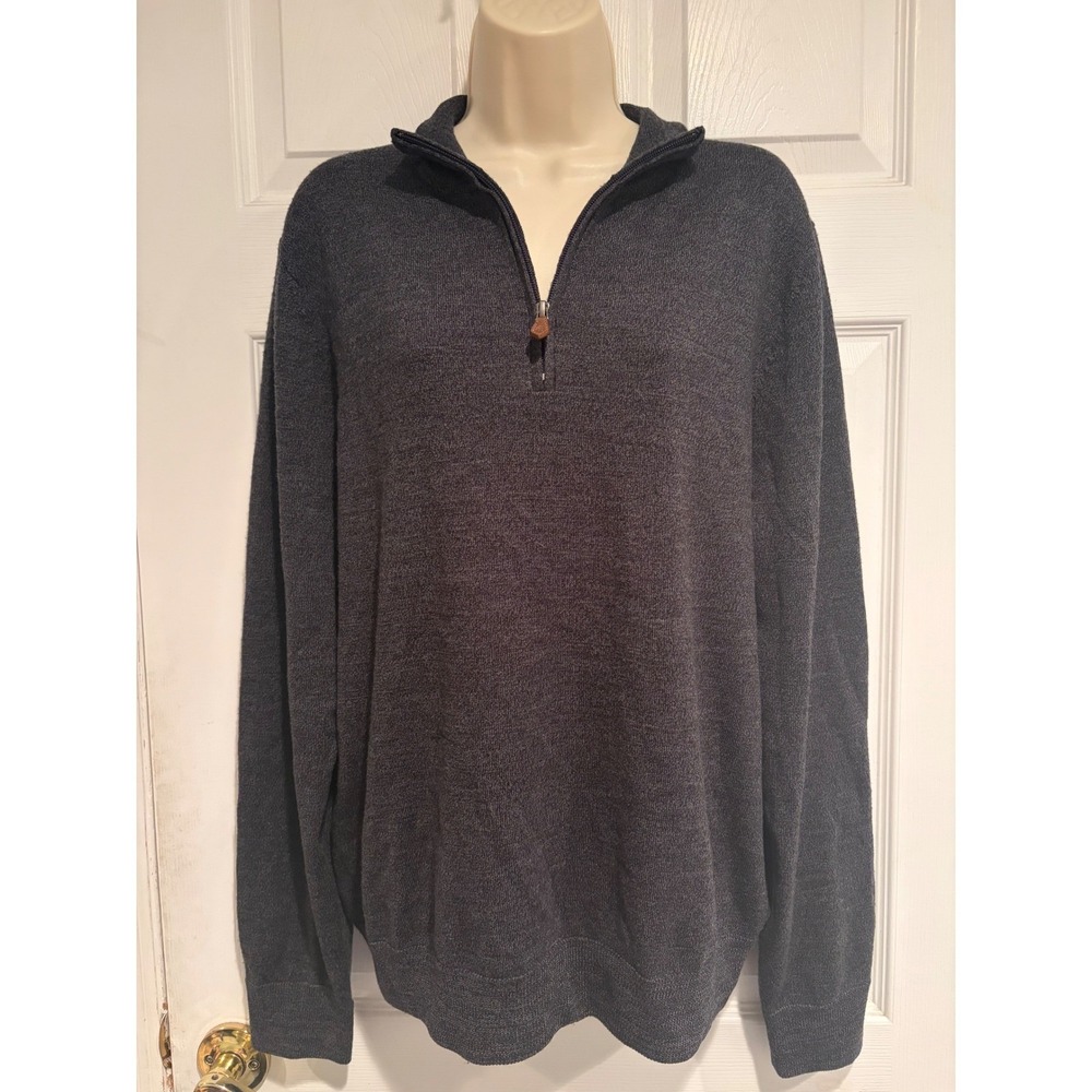 Brooks Brothers Saxxon Wool Quarter Zip Sweater Mens M Charcoal Grey Heather